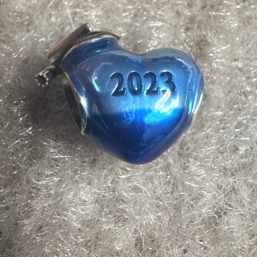 Pandora 2023 Graduation Heart Charm Blue Enamel Sterling Silver Graduation Gift